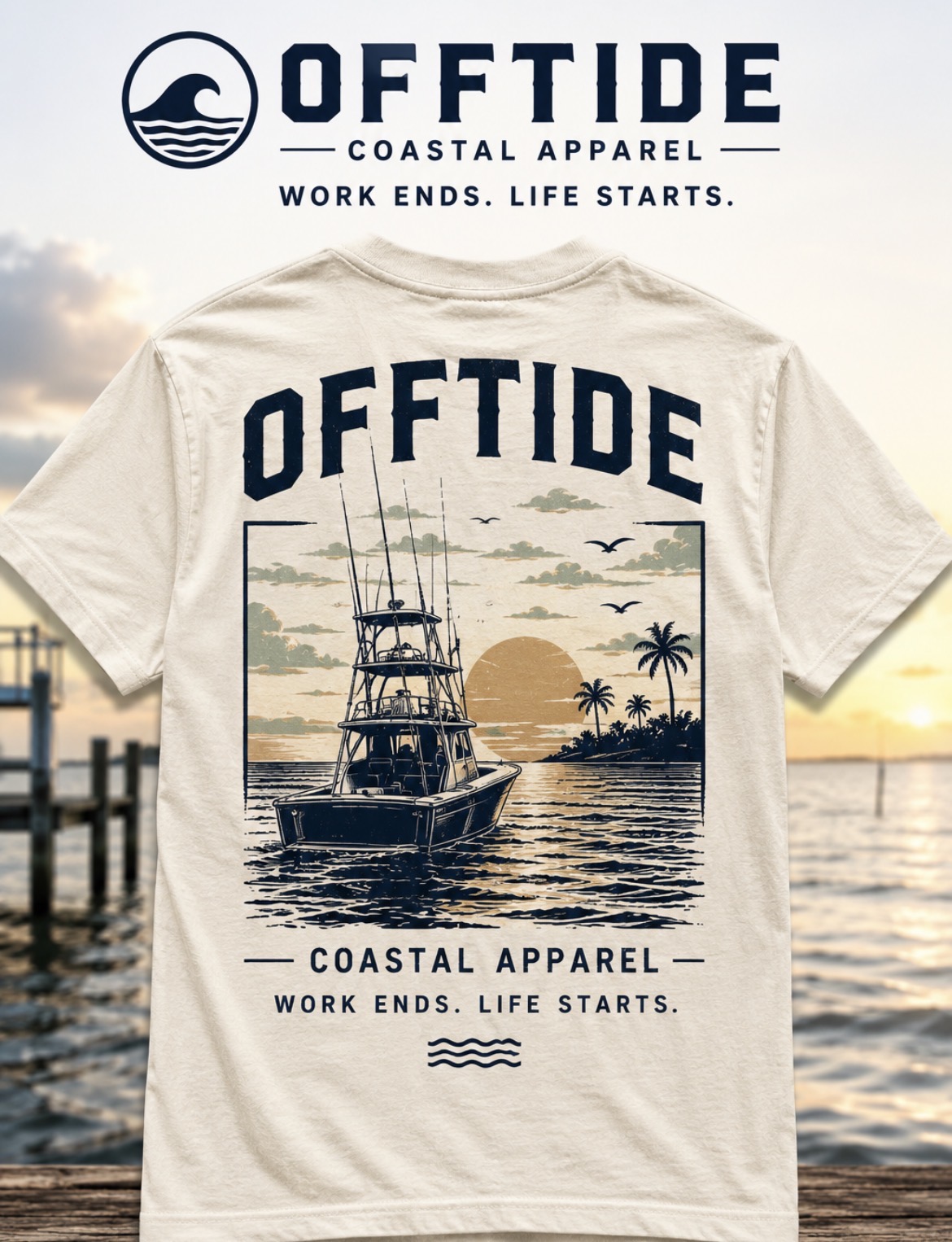 OFFTIDE sportfish tee in natural cream