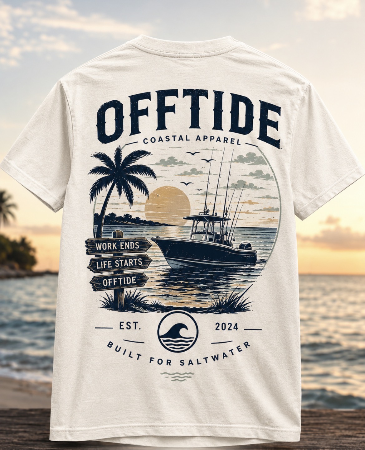OFFTIDE built for saltwater tee in natural cream